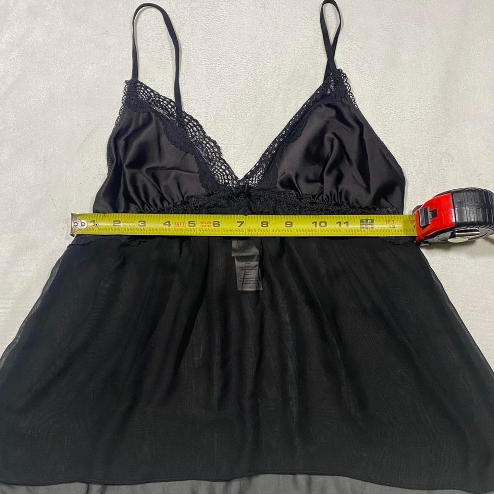 Babydoll Y2K Black Lace Trim Tank Top Chemise‎ Sheer Fairy Festival Lingerie - Picture 5 of 5